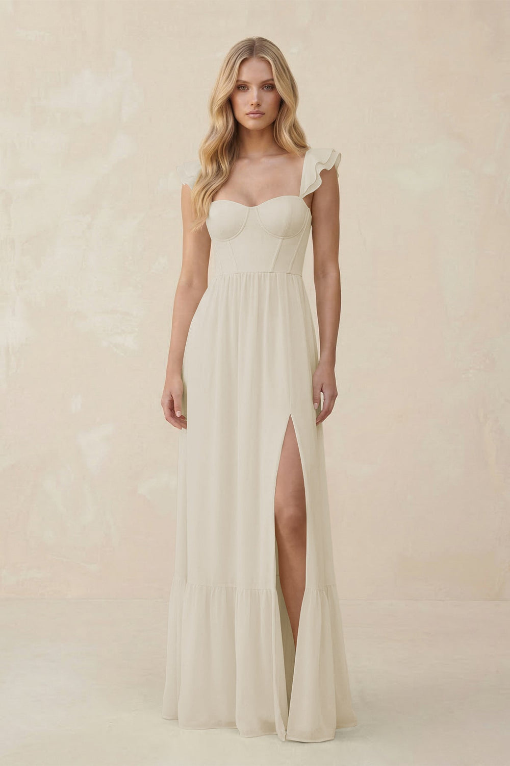 Sweetheart Ruffled Sleeve A-Line Chiffon Bridesmaid Dress in Dove Gray