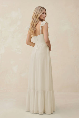 Sweetheart Ruffled Sleeve A - Line Chiffon Bridesmaid Dress in Dove Gray - KISS BRIDAL Bridesmaid Dresses