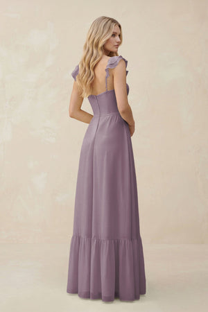 Sweetheart Ruffled Sleeve A-Line Chiffon Bridesmaid Dress in Dusk (2) | KISSBRIDAL