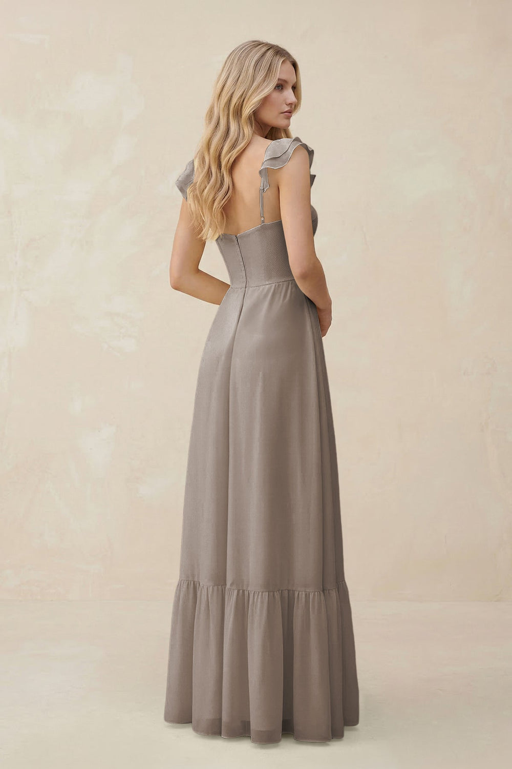 Sweetheart Ruffled Sleeve A-Line Chiffon Bridesmaid Dress in Frost