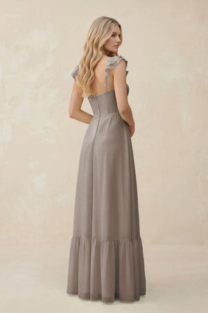 Sweetheart Ruffled Sleeve A-Line Chiffon Bridesmaid Dress in Frost (2) | KISSBRIDAL