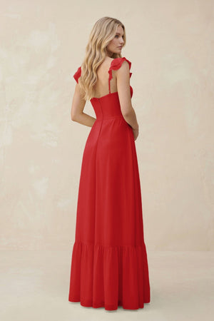 Sweetheart Ruffled Sleeve A - Line Chiffon Bridesmaid Dress in Ruby Red - KISS BRIDAL Bridesmaid Dresses