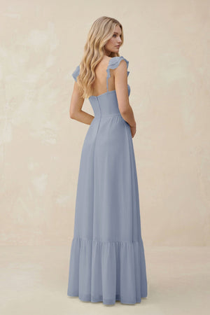 Sweetheart Ruffled Sleeve A - Line Chiffon Bridesmaid Dress in Twilight - KISS BRIDAL Bridesmaid Dresses