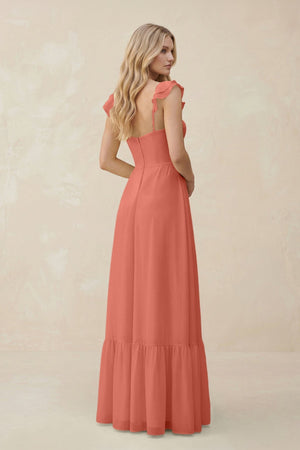 Sweetheart Ruffled Sleeve A - Line Chiffon Bridesmaid Dress in Wild Rose - KISS BRIDAL Bridesmaid Dresses