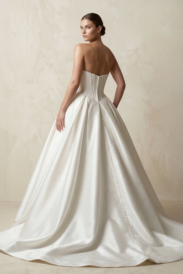 Sweetheart Satin Ball Gown Corset Wedding Dress in White - KISS BRIDAL Wedding Dresses