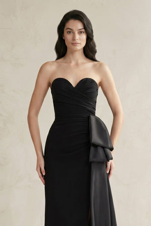 Sweetheart Satin Sheath Pleated Wedding Dress in Black - KISS BRIDAL Wedding Dresses