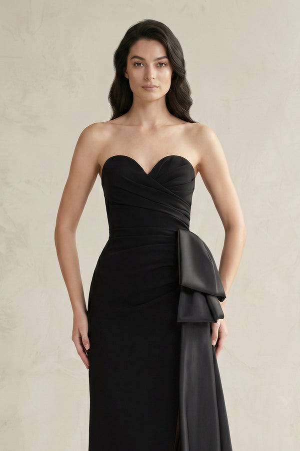 Sweetheart Satin Sheath Pleated Wedding Dress in Black - KISS BRIDAL Wedding Dresses