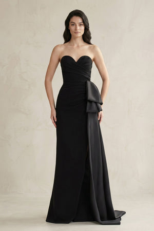 Sweetheart Satin Sheath Pleated Wedding Dress in Black - KISS BRIDAL Wedding Dresses