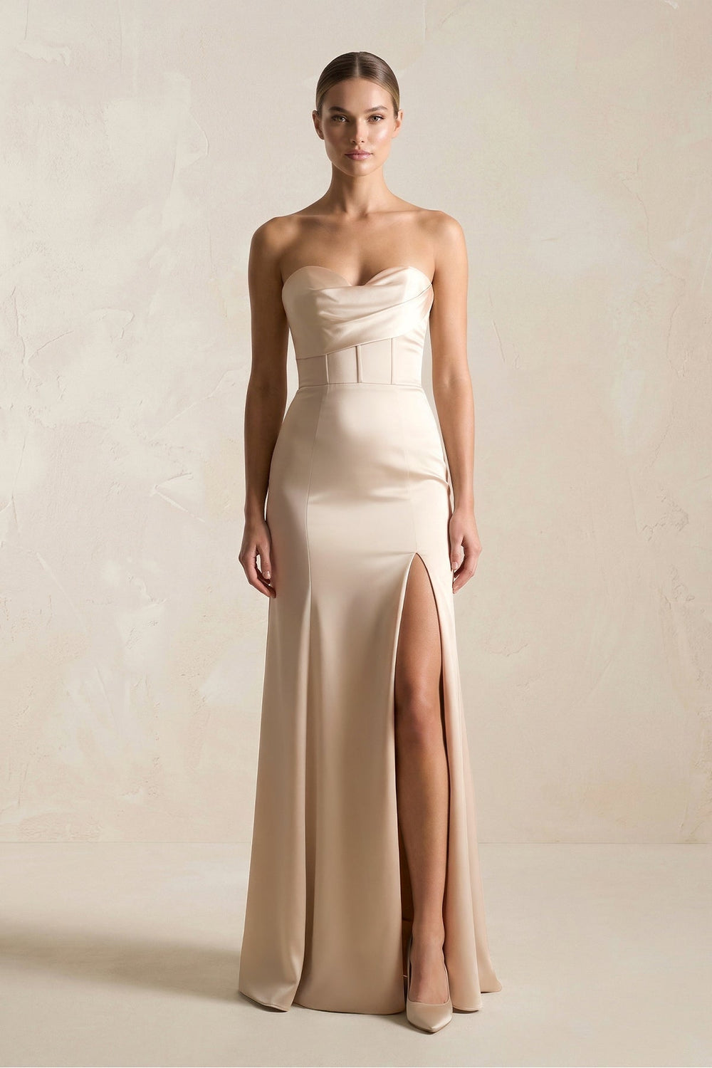 Sweetheart Sheath Corset Bridesmaid Dress in Champagne