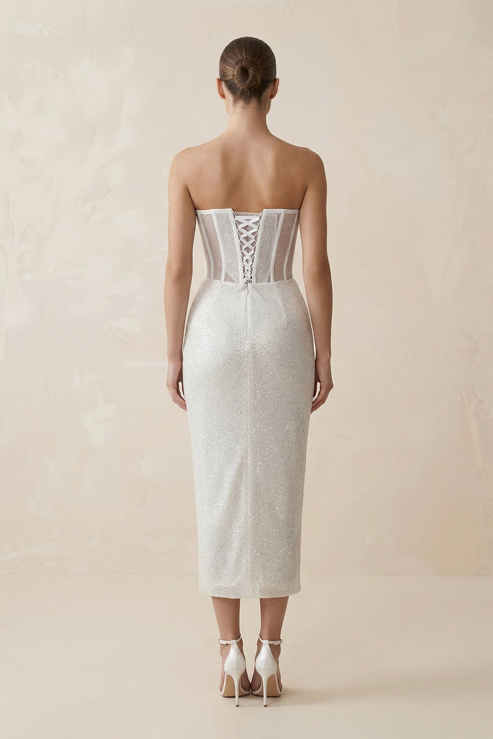 Sweetheart Sheath Sequined Corset Wedding Dress in White