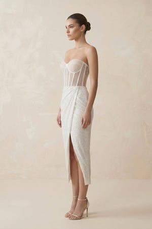Sweetheart Sheath Sequined Corset Wedding Dress in White - KISS BRIDAL Wedding Dresses