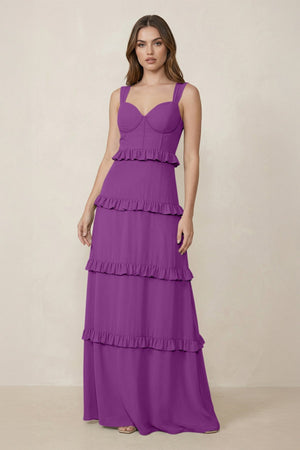 Sweetheart Tiered A - Line Chiffon Bridesmaid Dress in Amethyst - KISS BRIDAL Bridesmaid Dresses