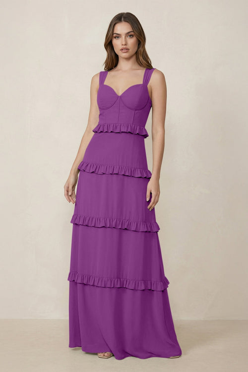Sweetheart Tiered A - Line Chiffon Bridesmaid Dress in Amethyst - KISS BRIDAL Bridesmaid Dresses