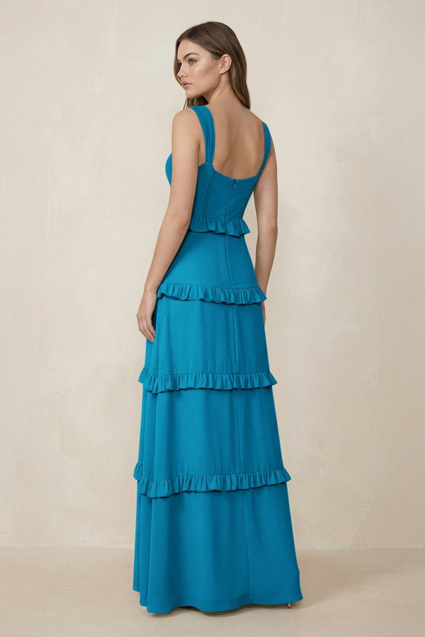 Sweetheart Tiered A - Line Chiffon Bridesmaid Dress in Blue Jay - KISS BRIDAL Bridesmaid Dresses