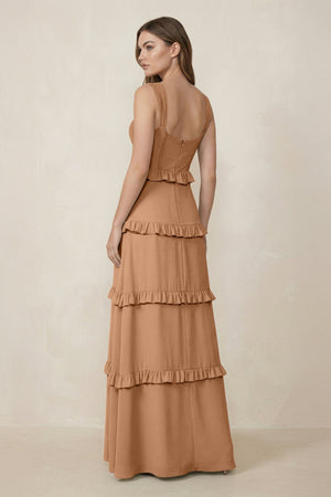 Sweetheart Tiered A - Line Chiffon Bridesmaid Dress in Bronzer - KISS BRIDAL Bridesmaid Dresses