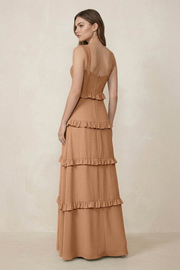 Sweetheart Tiered A - Line Chiffon Bridesmaid Dress in Bronzer - KISS BRIDAL Bridesmaid Dresses