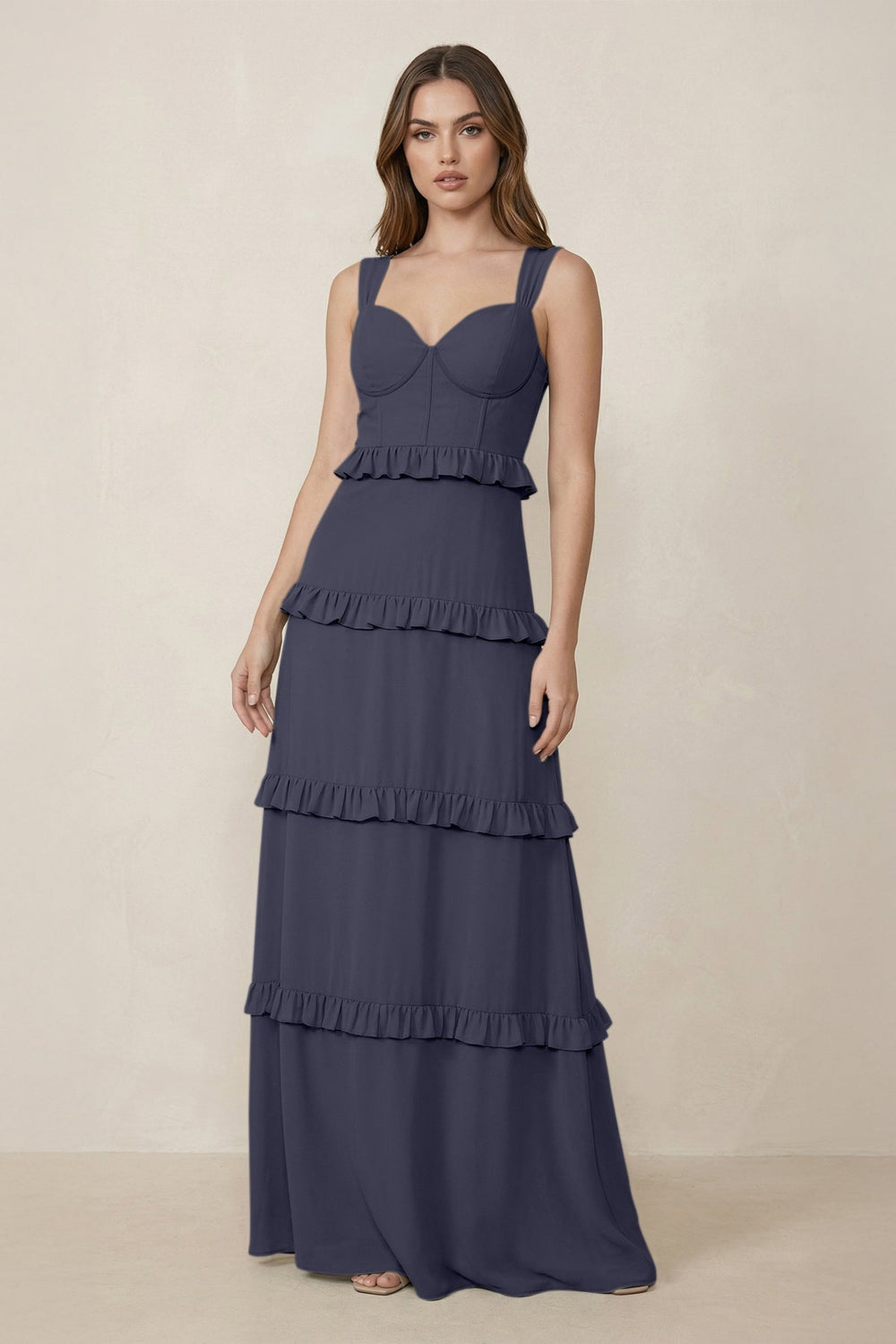 Sweetheart Tiered A-Line Chiffon Bridesmaid Dress in Dusk Blue