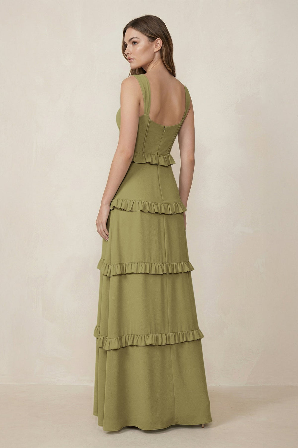 Sweetheart Tiered A-Line Chiffon Bridesmaid Dress in Moss Green
