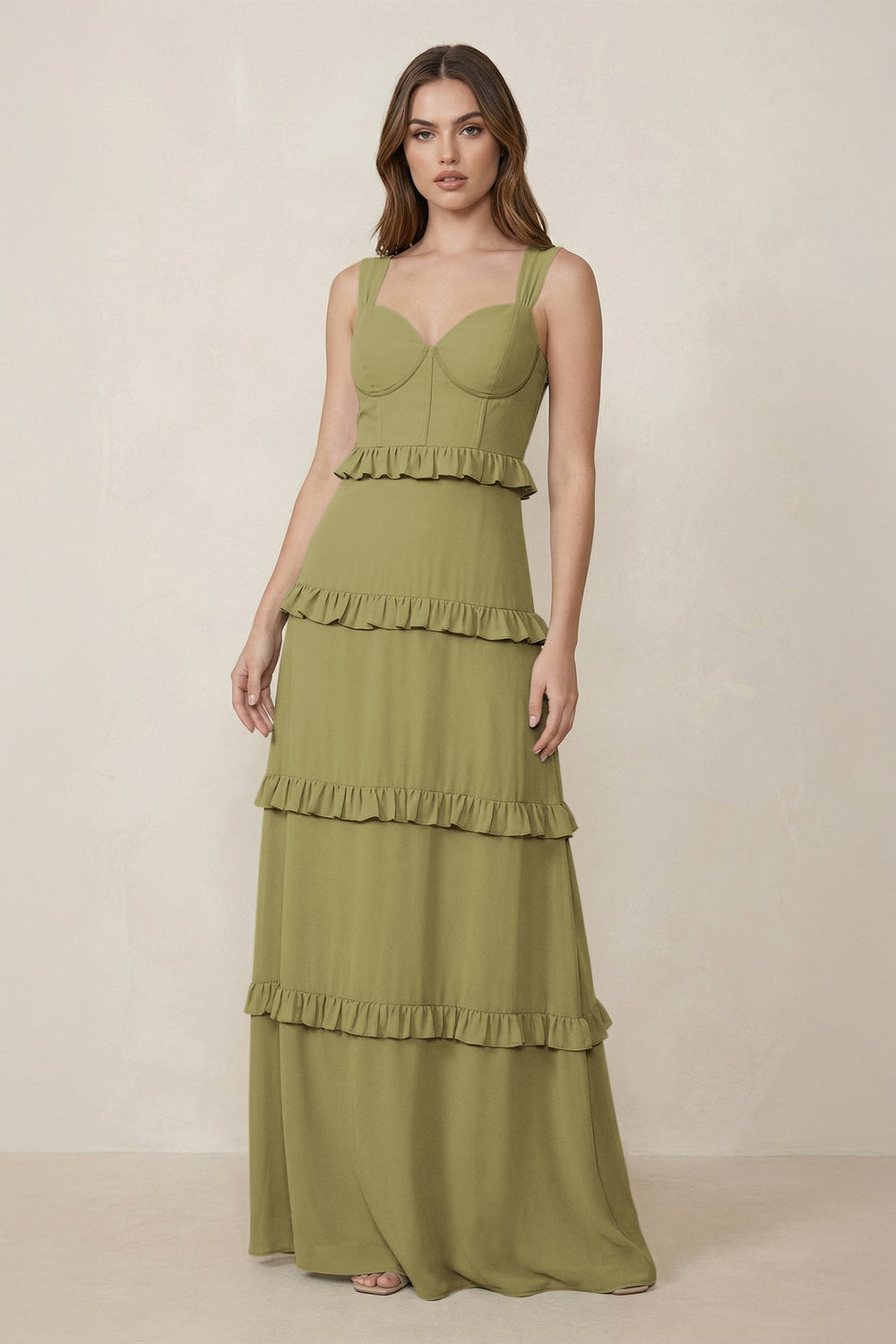 Sweetheart Tiered A-Line Chiffon Bridesmaid Dress in Moss Green