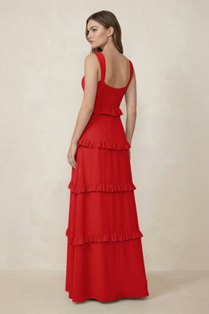 Sweetheart Tiered A - Line Chiffon Bridesmaid Dress in Ruby Red - KISS BRIDAL Bridesmaid Dresses