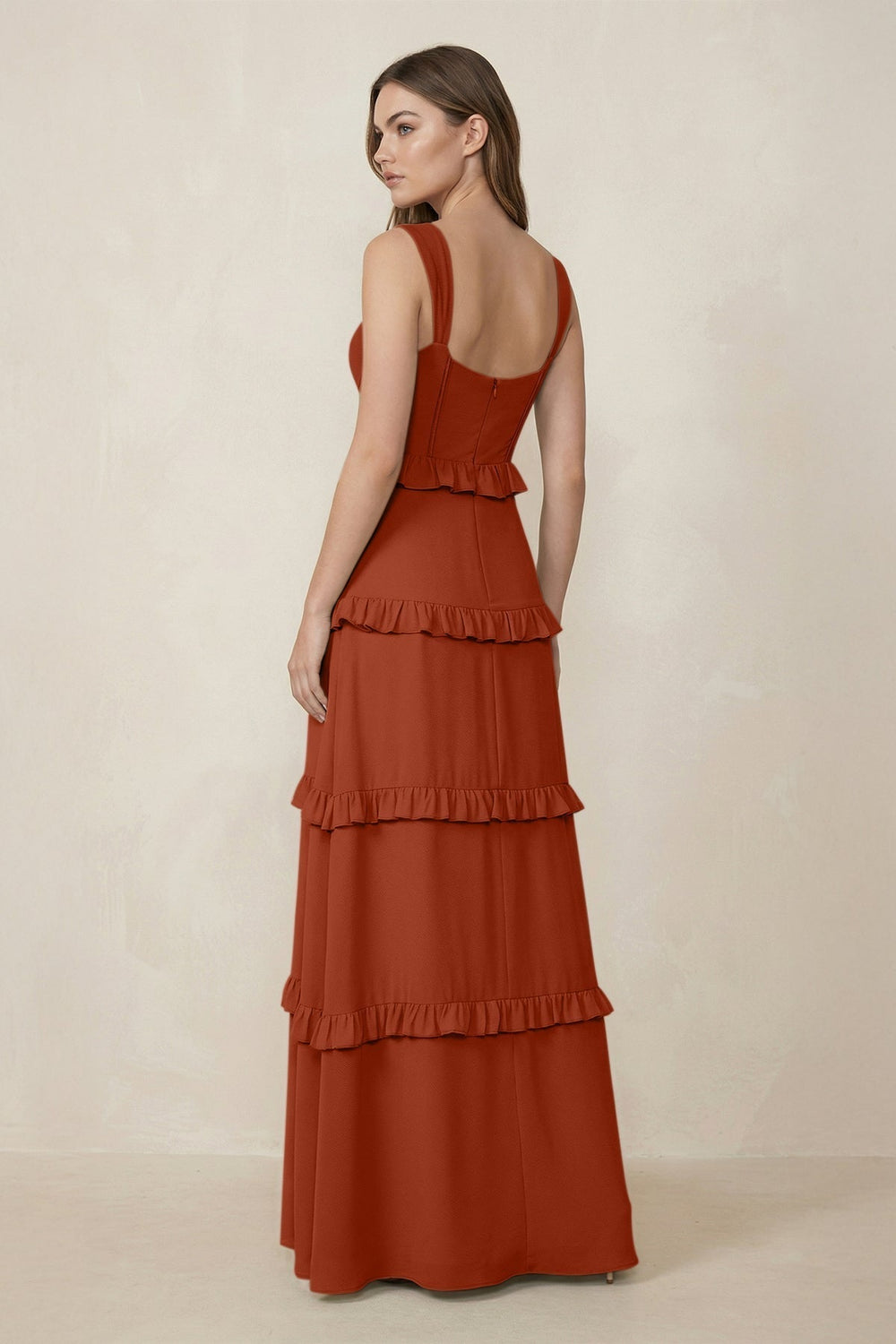 Sweetheart Tiered A-Line Chiffon Bridesmaid Dress in Spice