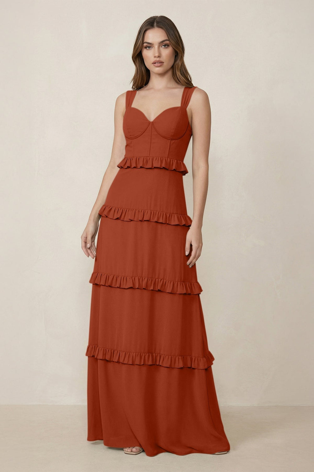Sweetheart Tiered A-Line Chiffon Bridesmaid Dress in Spice