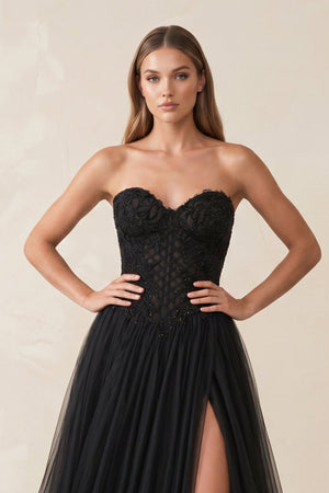 Sweetheart Tulle A - Line Wedding Dress with Slit in Black - KISS BRIDAL Wedding Dresses