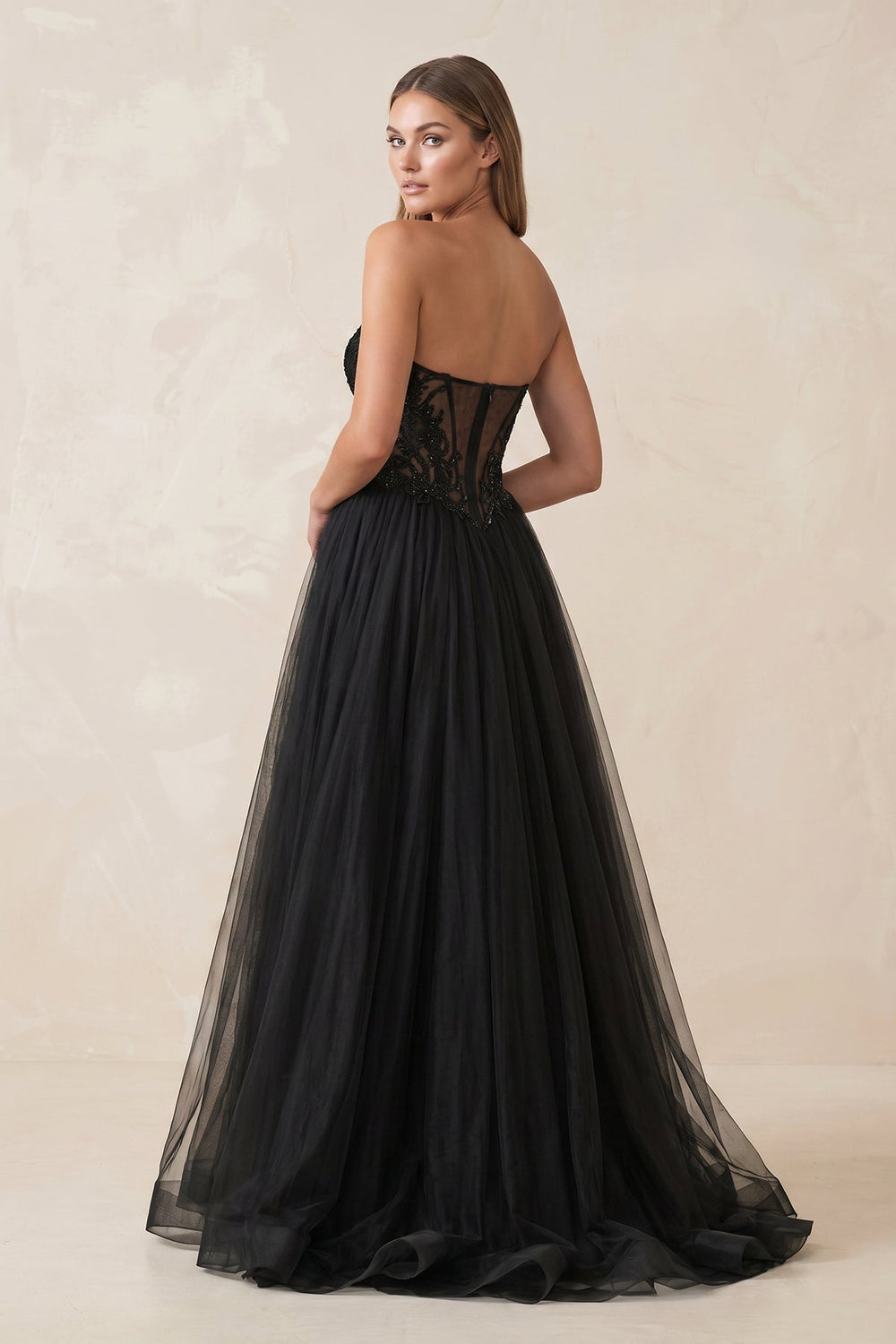 Sweetheart Tulle A-Line Wedding Dress with Slit in Black