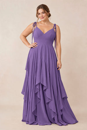 Tahiti Cami Strap Ruffled A-Line Chiffon Bridesmaid Dress [sizeplus] | KISSBRIDAL