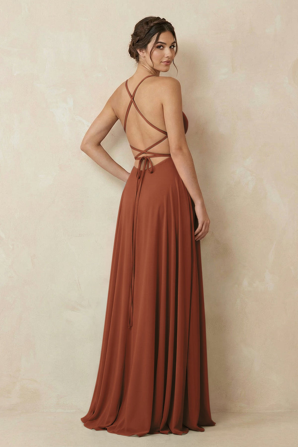 A-Line Chiffon Bridesmaid Dress With Slit in Terracotta