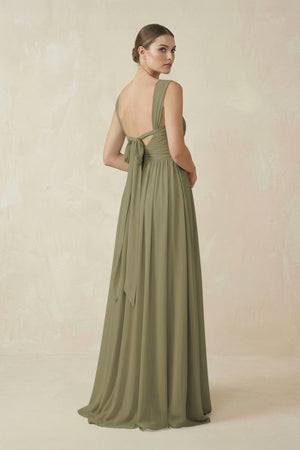 Thyme A-Line Pleated Chiffon Long Bridesmaid Dress (2) | KISSBRIDAL