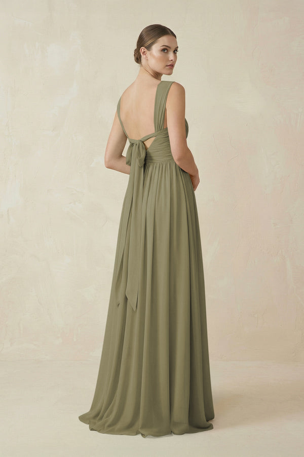 Thyme A-Line Pleated Chiffon Long Bridesmaid Dress (2) | KISSBRIDAL