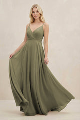 Thyme A-Line Spaghetti Strap Chiffon Bridesmaid Dress | KISSBRIDAL