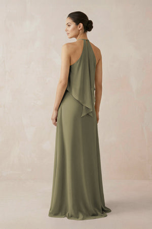 Thyme Halter Sheath Ruffled Chiffon Bridesmaid Dress (2) | KISSBRIDAL