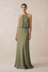Thyme Halter Sheath Ruffled Chiffon Bridesmaid Dress | KISSBRIDAL