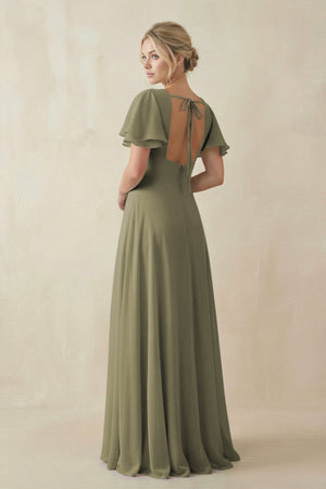 Thyme V-Neck Ruffled Short Sleeves A-Line Bridesmaid Dress (2) | KISSBRIDAL