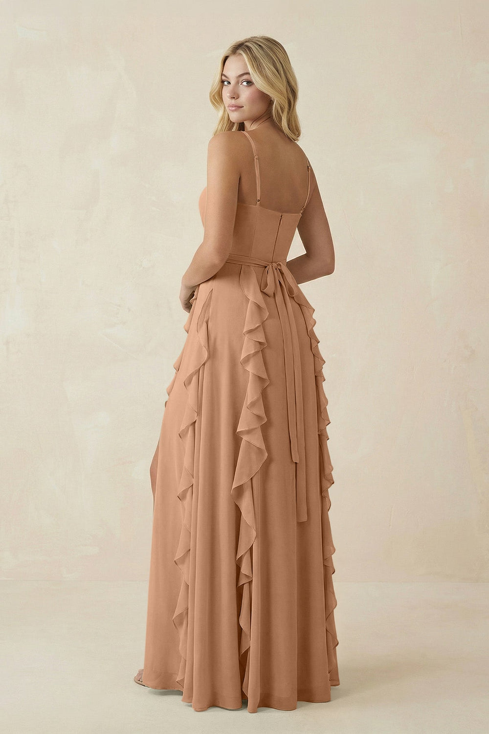 Tiered Ruffle A-Line Chiffon Bridesmaid Dress in Bronzer