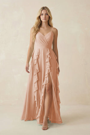 Tiered Ruffle A - Line Chiffon Bridesmaid Dress in Champagne Rose - KISS BRIDAL Bridesmaid Dresses