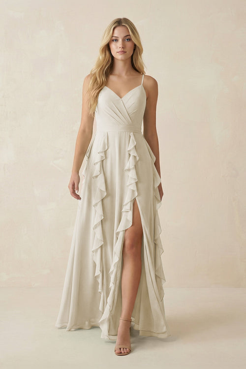 Tiered Ruffle A - Line Chiffon Bridesmaid Dress in Dove Gray - KISS BRIDAL Bridesmaid Dresses