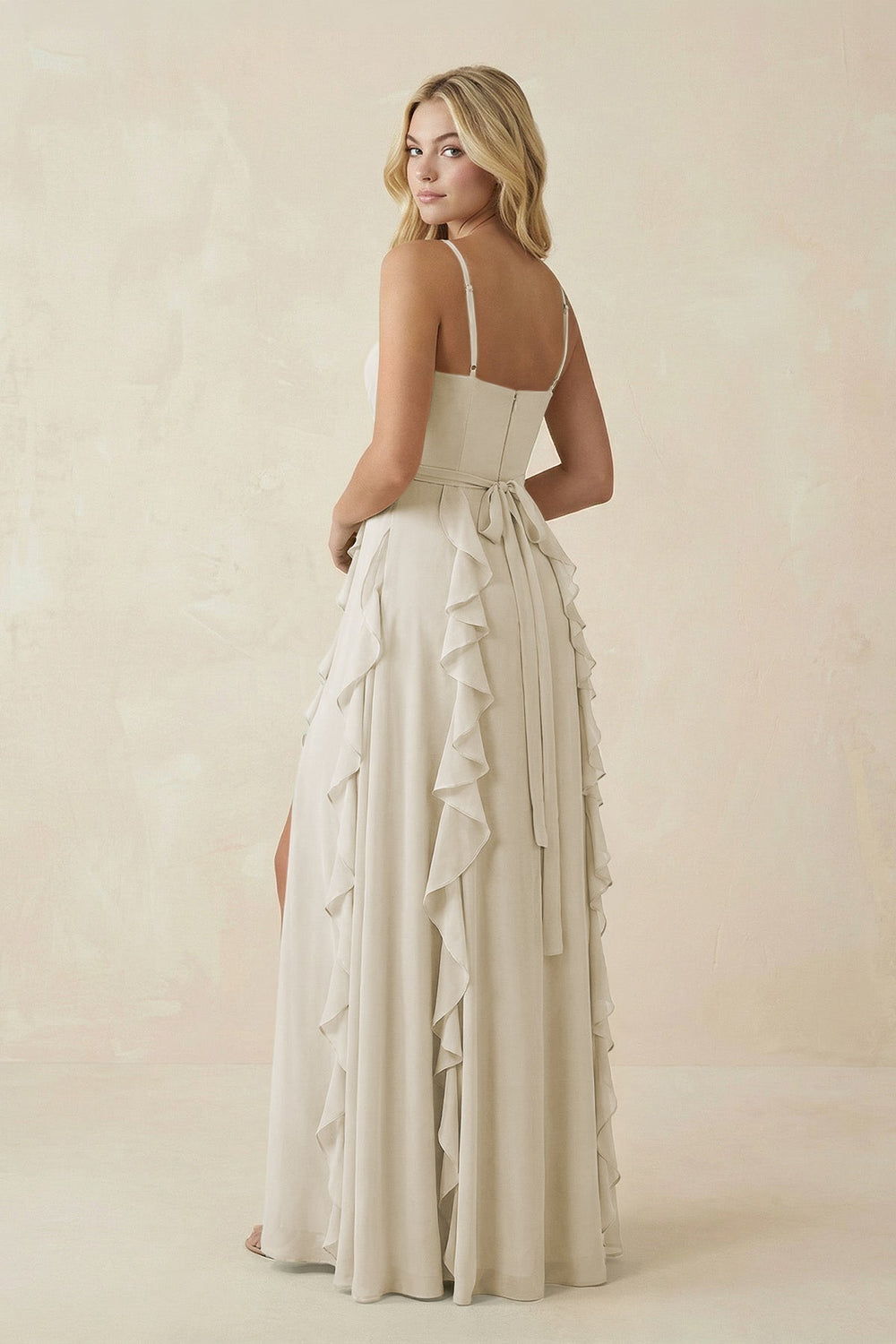 Tiered Ruffle A-Line Chiffon Bridesmaid Dress in Dove Gray