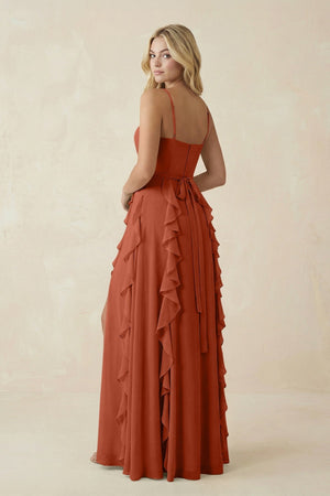 Tiered Ruffle A - Line Chiffon Bridesmaid Dress in Spice - KISS BRIDAL Bridesmaid Dresses
