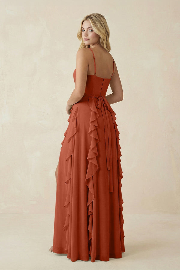 Tiered Ruffle A - Line Chiffon Bridesmaid Dress in Spice - KISS BRIDAL Bridesmaid Dresses