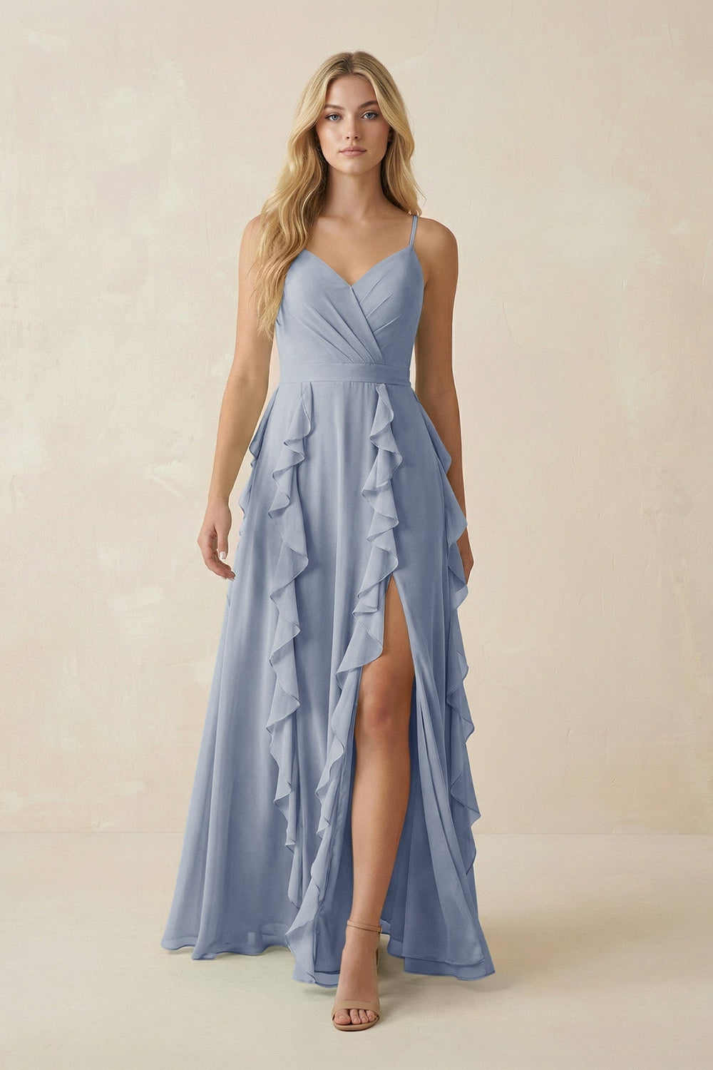 Tiered Ruffle A-Line Chiffon Bridesmaid Dress in Twilight