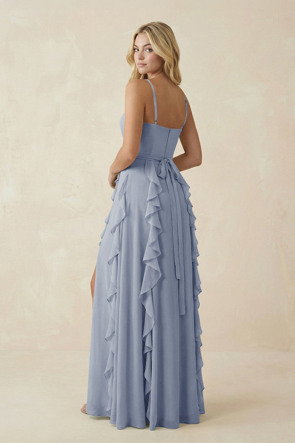 Tiered Ruffle A-Line Chiffon Bridesmaid Dress in Twilight