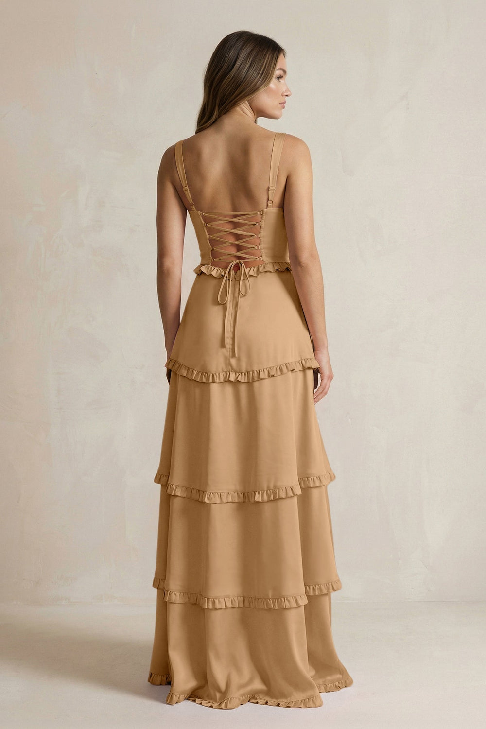 Tiered Ruffled A-Line Bridesmaid Dress With Slit in Bronzer