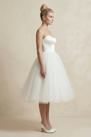 Tulle A - Line Sweetheart Midi Wedding Dress in White - KISS BRIDAL Wedding Dresses
