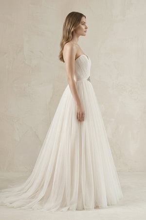 Tulle Sweetheart A - Line Pleated Wedding Gown in Ivory - KISS BRIDAL Wedding Dresses