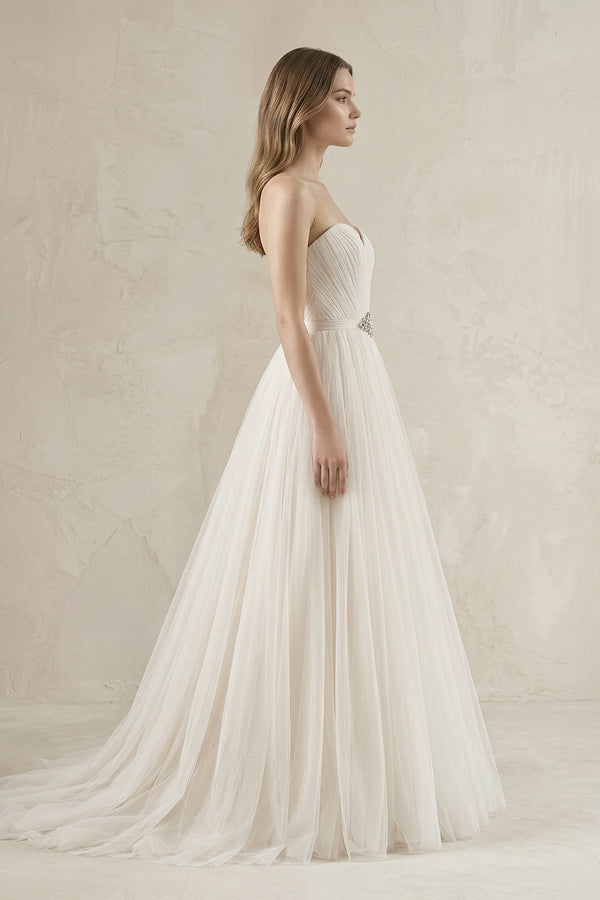 Tulle Sweetheart A - Line Pleated Wedding Gown in Ivory - KISS BRIDAL Wedding Dresses