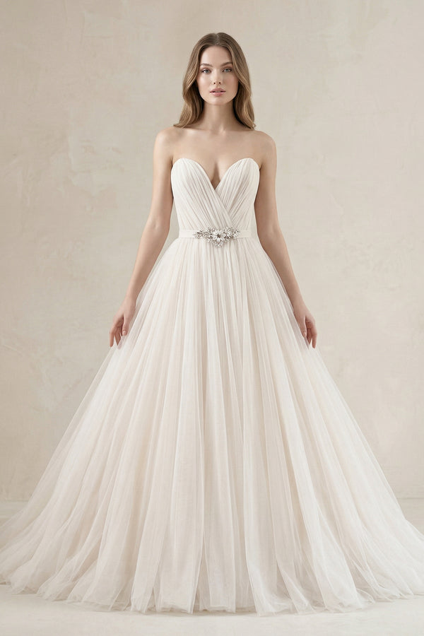 Tulle Sweetheart A - Line Pleated Wedding Gown in Ivory - KISS BRIDAL Wedding Dresses