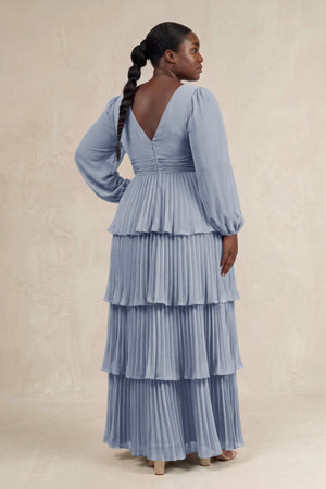 Twilight V-Neck Tiered A-Line Long Sleeve Bridesmaid Dress (2) [sizeplus] | KISSBRIDAL